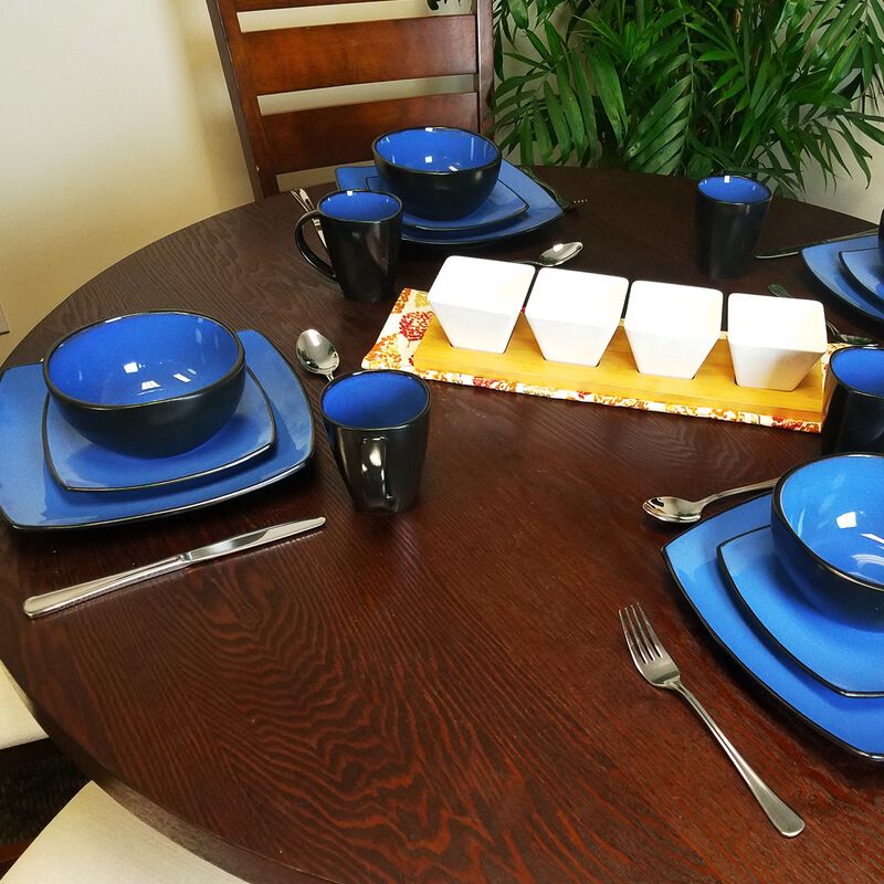 Gibson Elite Soho Lounge 16-Piece Soft Square Dinnerware Set in Blue