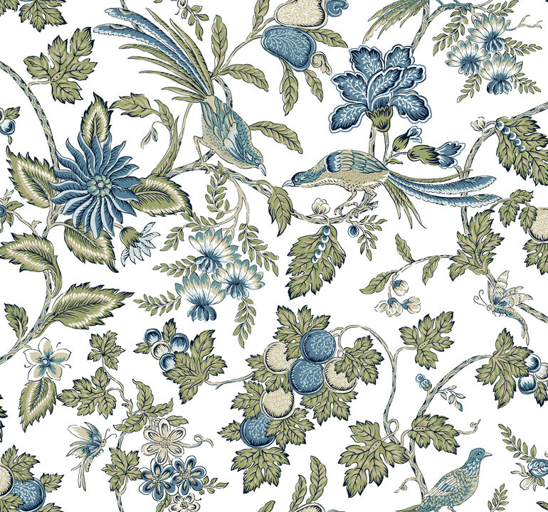 Parterre Blue Jacobean Wallpaper