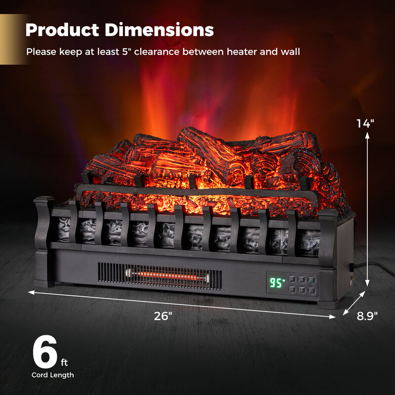 Electric Fireplace Insert WiFi Controlled with Infrared Quartz and Pinewood Logs-Black image number 2