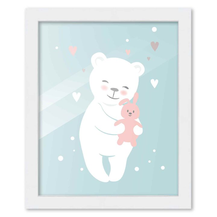 8x10 Framed Nursery Wall Art Hand Drawn Twinkle Teddy Bear Poster in White Wood Frame For Kid Bedroom or Playroom