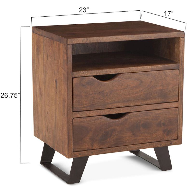 World Interiors Nottingham 23-Inch Acacia Wood Night Chest in Walnut Finish