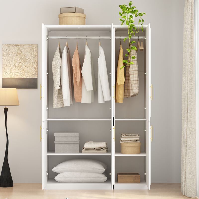 FUFU&GAGA Wardrobe with 6 Doors, Adjustable Shelves, 2 Hanging Rods, and Spacious Storage Drawers – Stylish and Functional Bedroom Storage Solution (47.4" W x 19.3" D x 74.8" H),White
