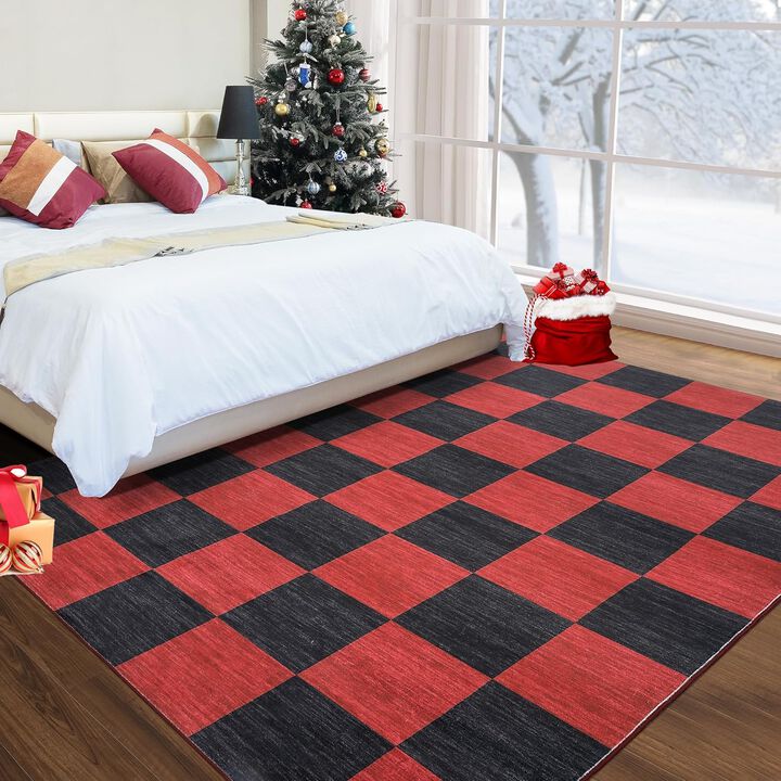 Christmas Area Rug, Christmas Plaid Rugs Office Carpet Washable Doormat Xmas Holiday Decor Non Slip
