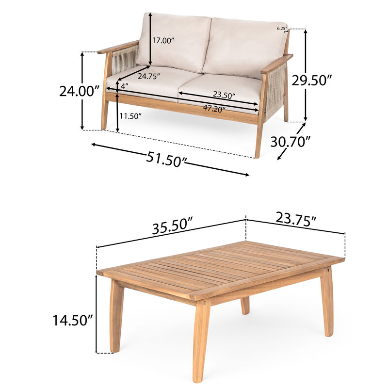 Merax Outdoor 2-piece Acacia Wood Sofa Table Set image number 7