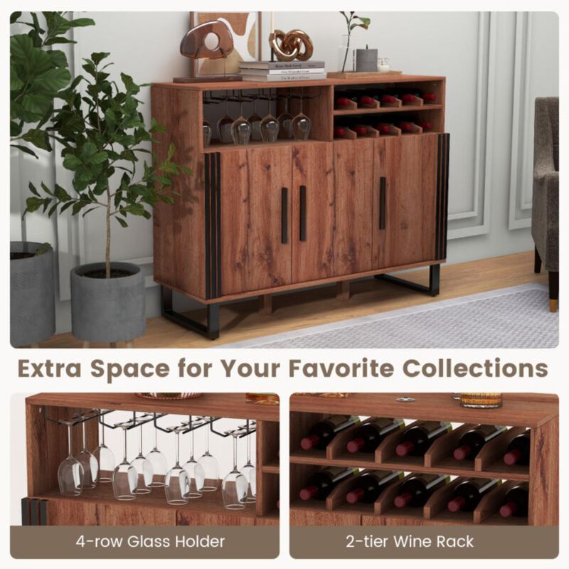 Hivvago Home Wine Bar Cabinet with 3 Doors and Adjustable Shelves