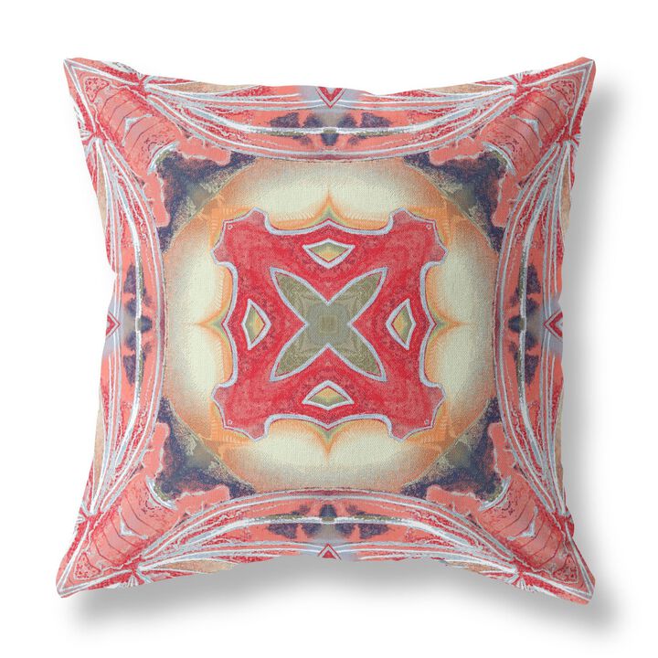 Homezia 20" X 20" Pink Peach Red Geometric Zippered Suede Throw Pillow