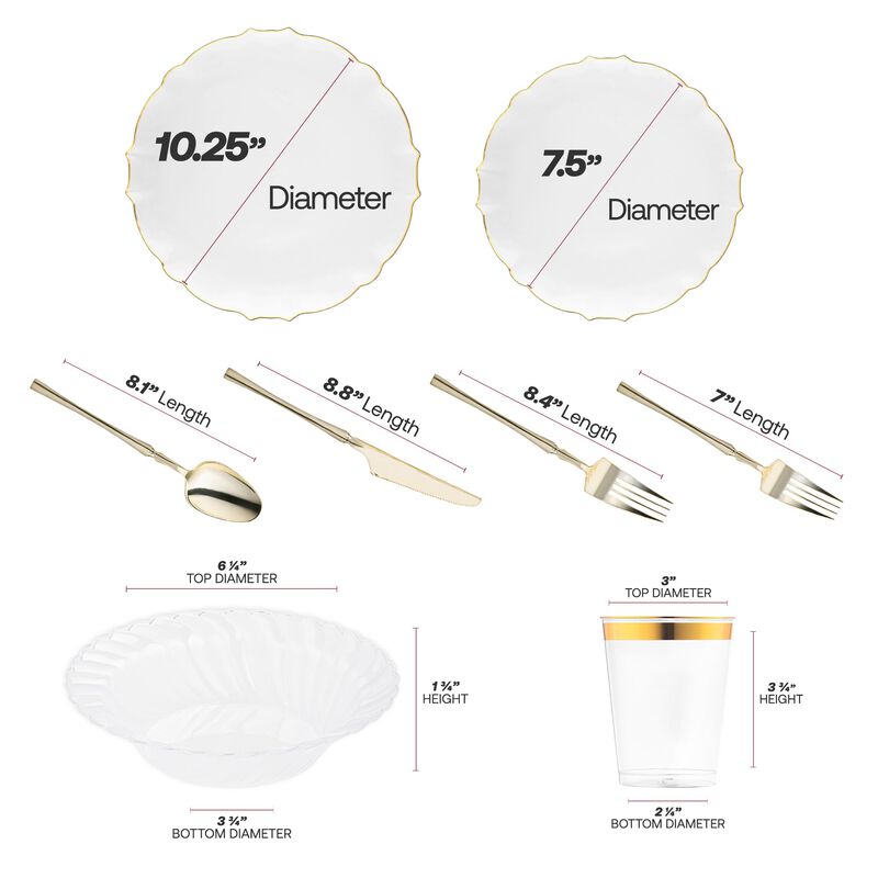 Clear with Gold Rim Round Lotus Plastic Tableware Set (60 Sets) image number 3