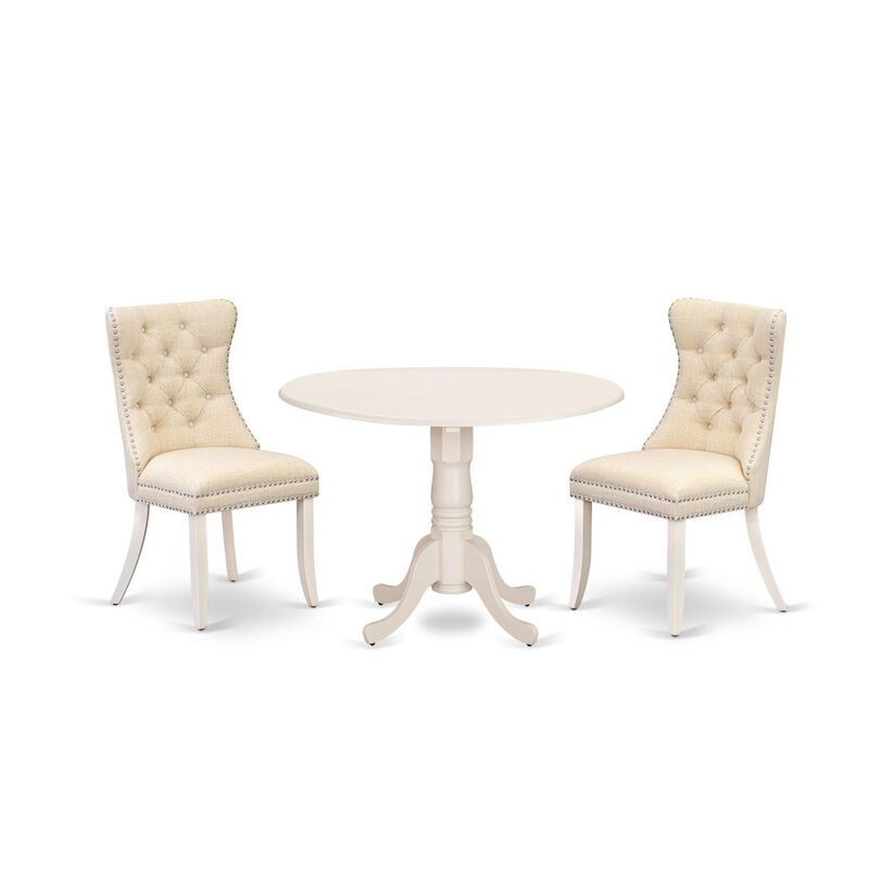 3 Piece Dining Table Set Contains a Round Kitchen Table with Dropleaf