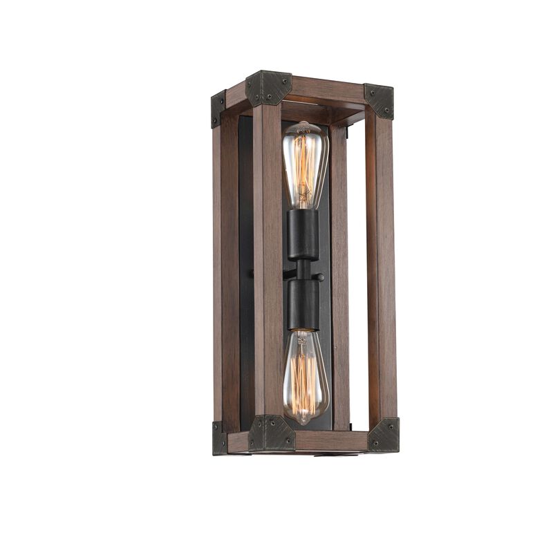 Elvia Pine Wood 2-Light Wall Sconce Antique Black Metal Finish image number 7