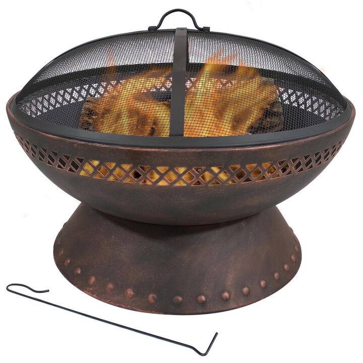 Hivvago 25 Inch Copper Chalice Steel Fire Pit with Spark Screen