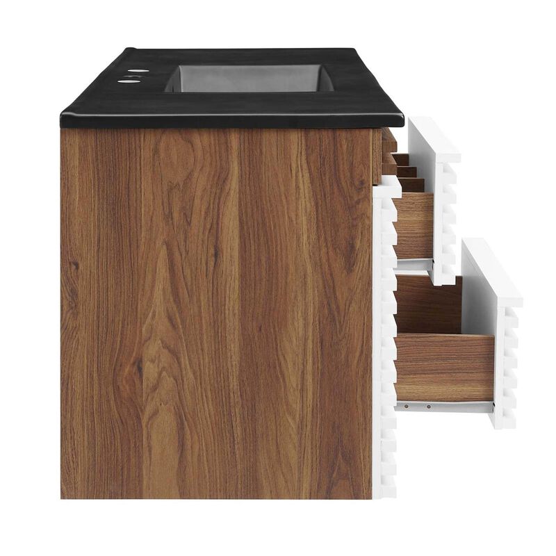Modway Render 48" Wood Wall-Mount Bathroom Vanity - White/Walnut/Black image number 6