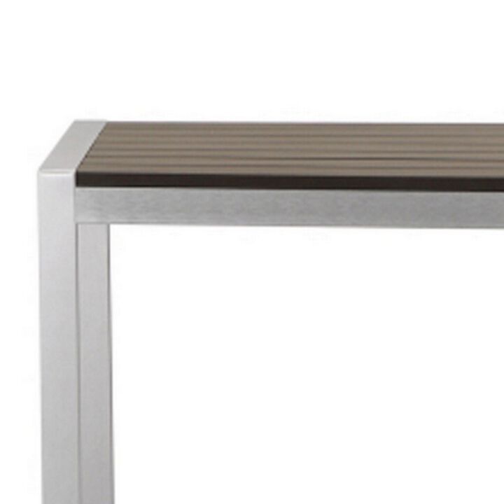 Kylo 43 Inch Outdoor Bar Table, White and Brown Aluminum Frame, Small-Benzara