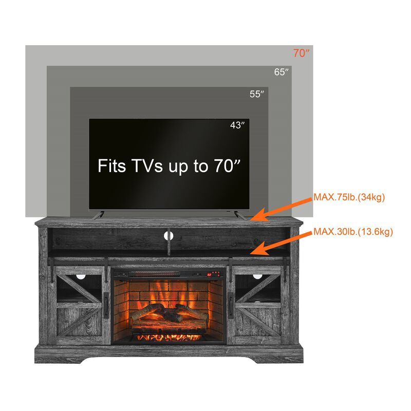 MONDAWE 60 Inch Electric Fireplace  Entertainment Center With Door Sensor