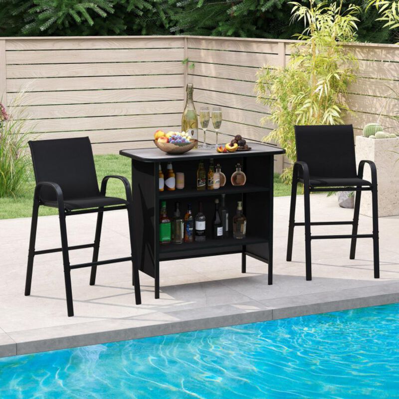 Hivvago 3 Piece Outdoor Bar Set with Footrest and 2-Tier Shelf
