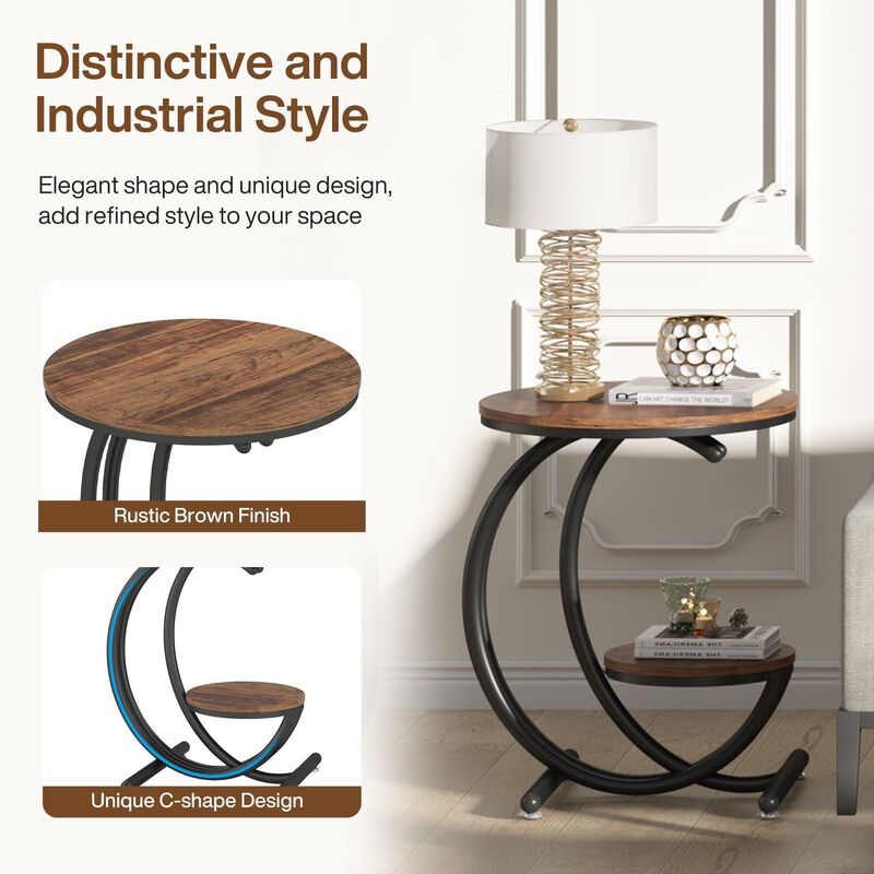 Small Accent End Table with C-Shaped Frame, 2-Tier Side Table image number 3