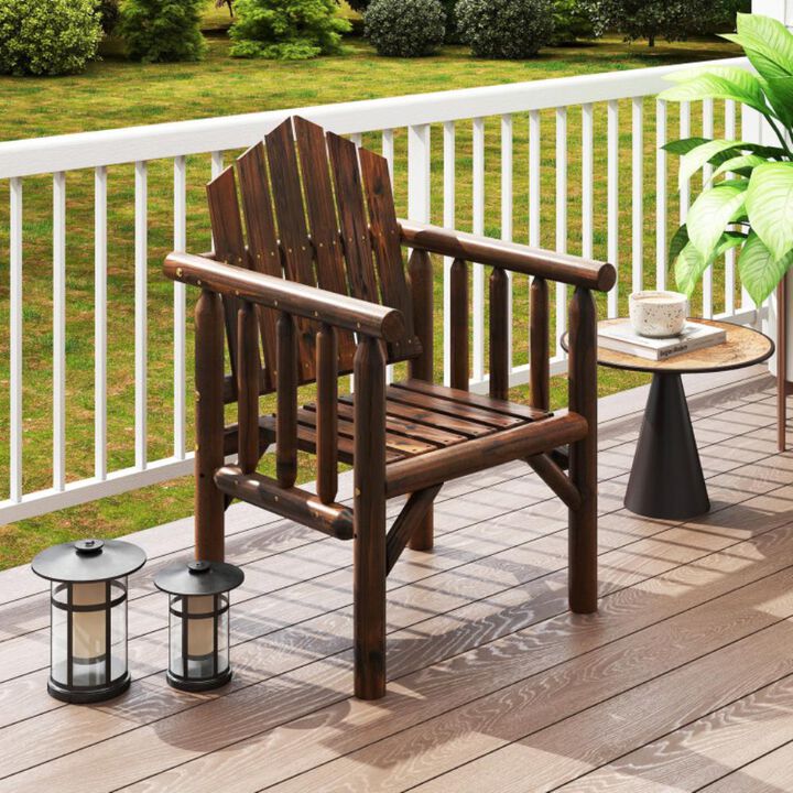 Hivvago Outdoor Wood Armchair Wooden Patio Dining Chair with Armrests