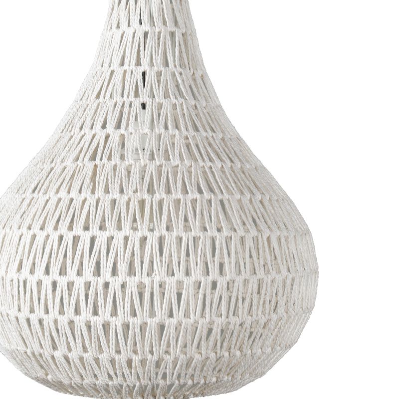 Boney 18 Inch Pendant Light, Woven Rope, Rounded Shape, Iron, White - Benzara