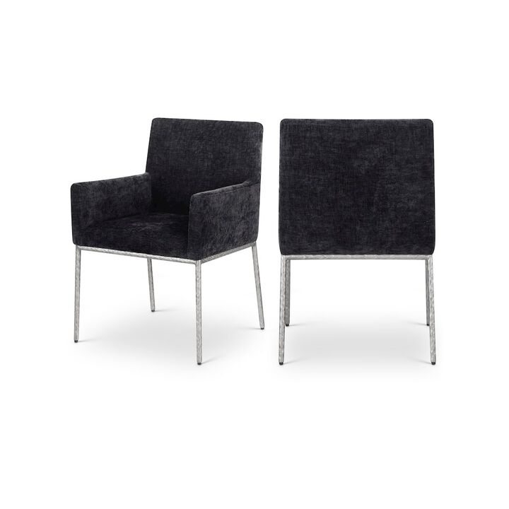 Meridian Furniture Reeves Black Chenille Fabric Dining Chair, Set of 2