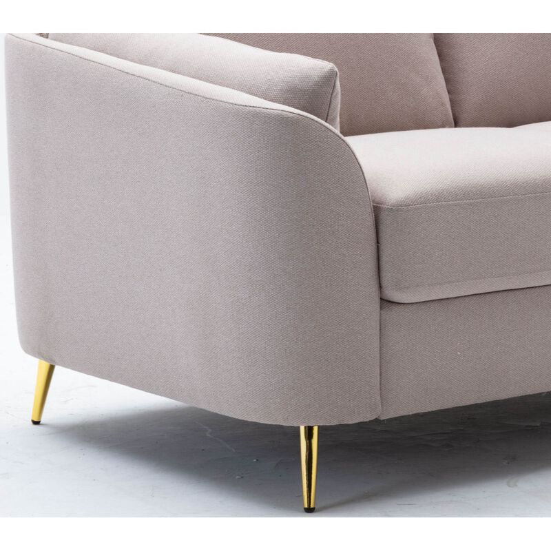 Contemporary 1pc Loveseat Beige Color with Gold Metal Legs Plywood Pocket Springs and Foam Casual Living Room Furniture