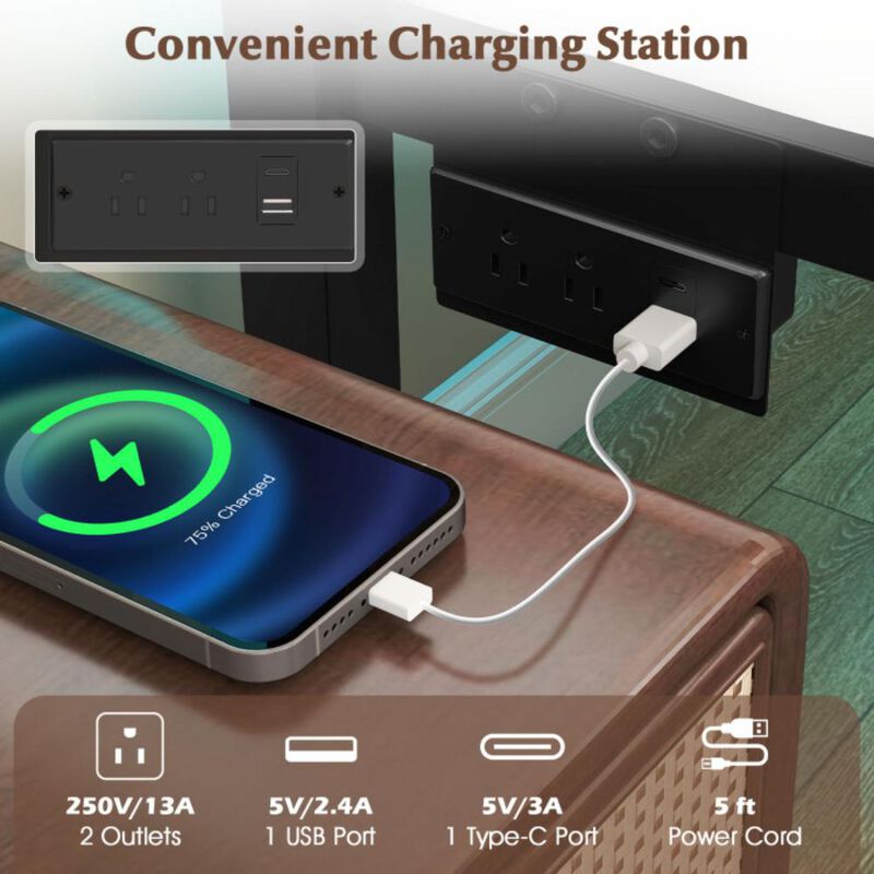 Hivvago Heavy-Duty Metal Slats Support Bed Platform with Charging Station
