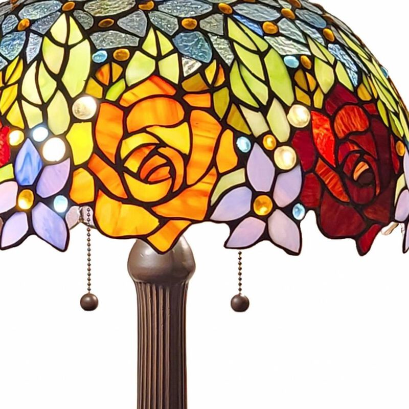 Hivvago 24" Dark Brown Metal Two Light Candlestick Table Lamp With Orange Shade