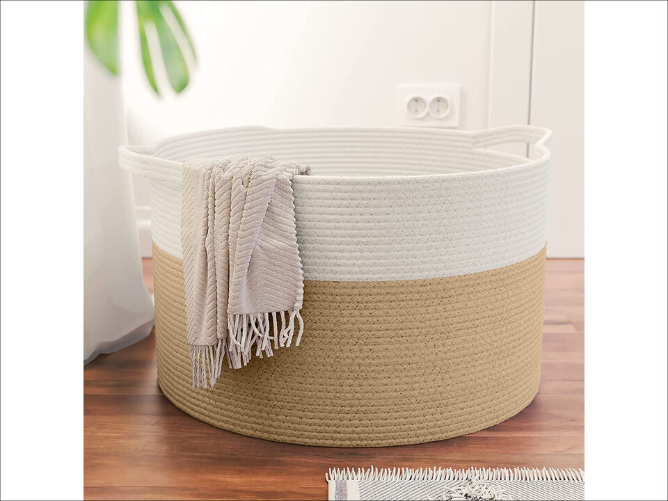 Extra Large Round Cotton Rope Storage Basket Laundry Hamper with Handles