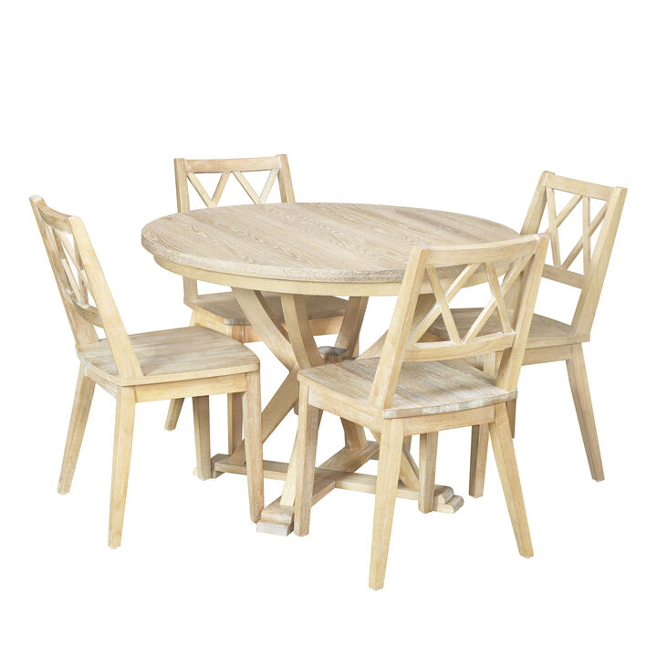 Merax Mid-Century 5-Piece Extendable Round Dining Table Set