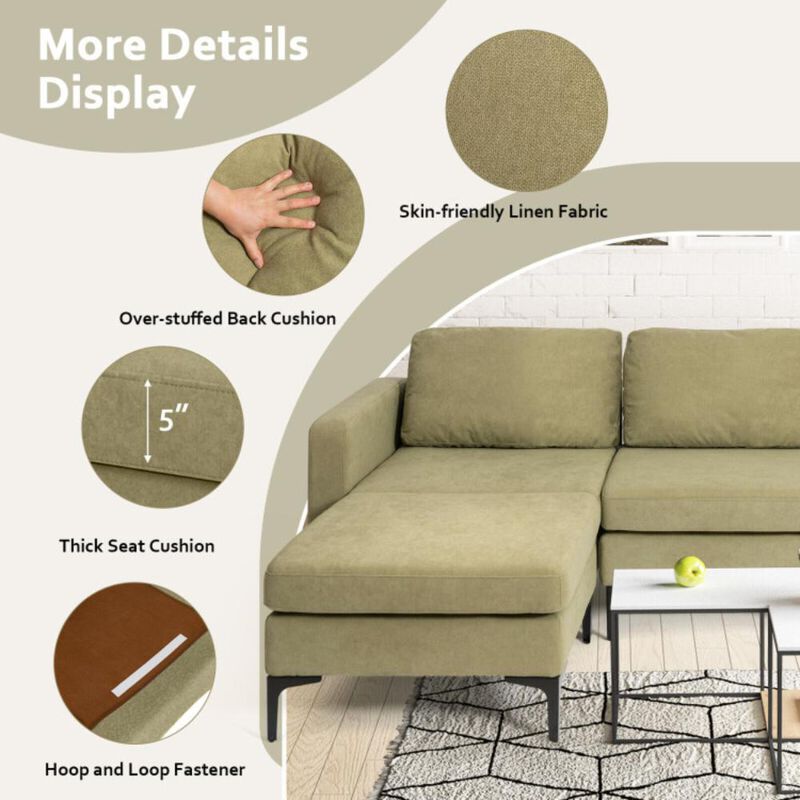 Hivvago Modular L-shaped Sectional Sofa with Reversible Chaise and 2 USB Ports