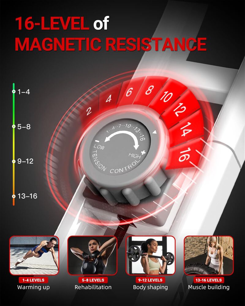 HARISON Foldable Exercise Bike with 350 LBS Capacity, 5 in 1 Magnetic Stationary Bikes for Home with 16-Level Resistance and Bluetooth (HR-X3L White) image number 2