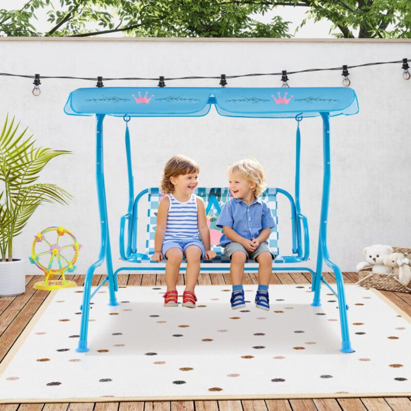 Hivvago 2-Seater Kids Patio Swing with Metal Stand and Adjustable Canopy