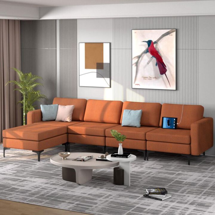 Hivvago Modular L-shaped Sectional Sofa with Reversible Ottoman and 2 USB Ports.