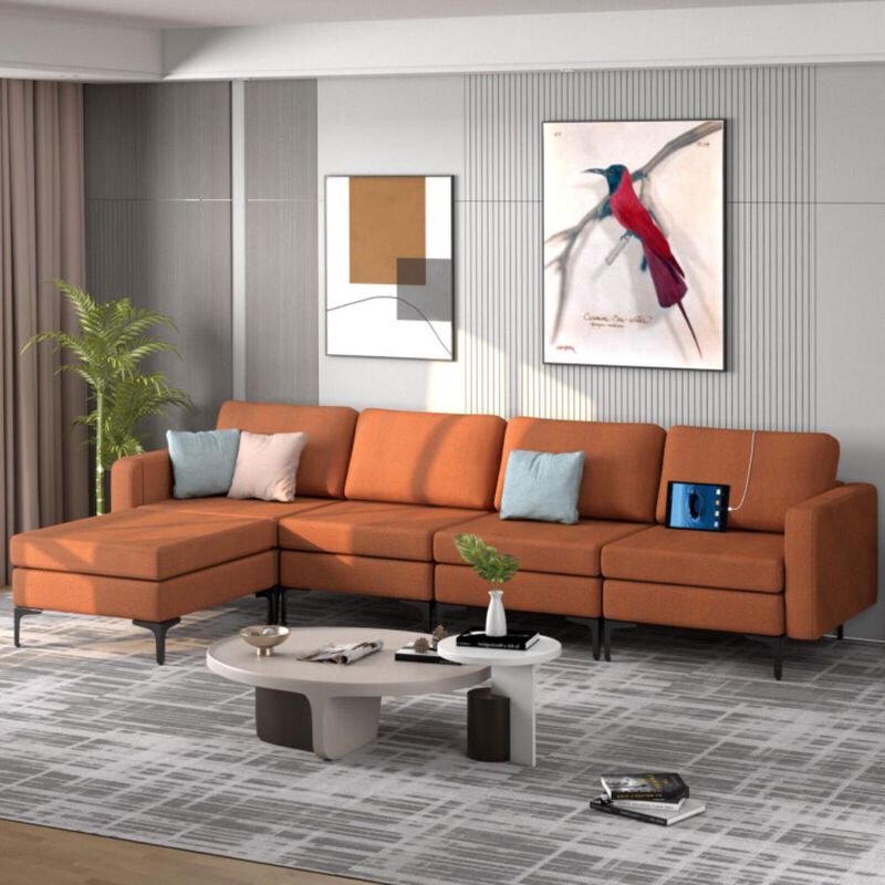 Hivvago Modular L-shaped Sectional Sofa with Reversible Ottoman and 2 USB Ports. image number 1