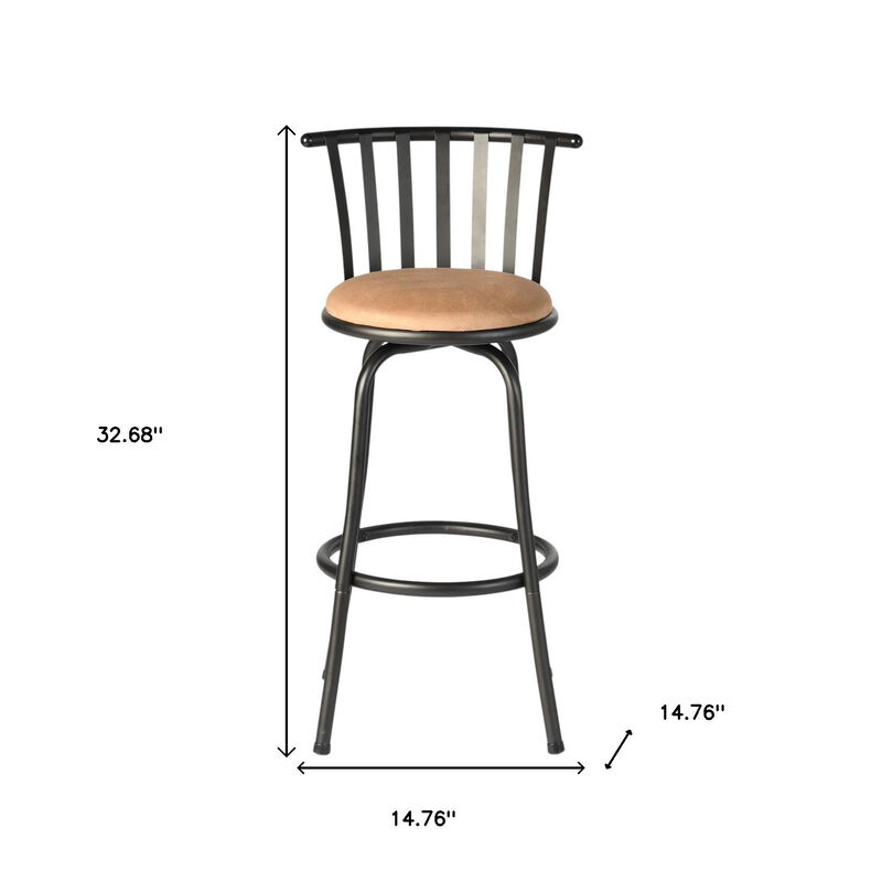 HomeRoots Set of Three Khaki and Black Suede Faux Leather and Iron Low Back Adjustable Height Swivel Bar Chairs