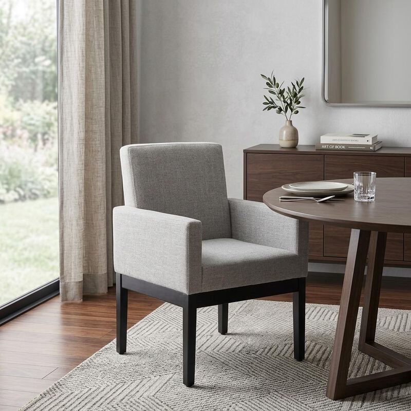 HomeRoots Gray and Black Upholstered Dining Arm Chair image number 1