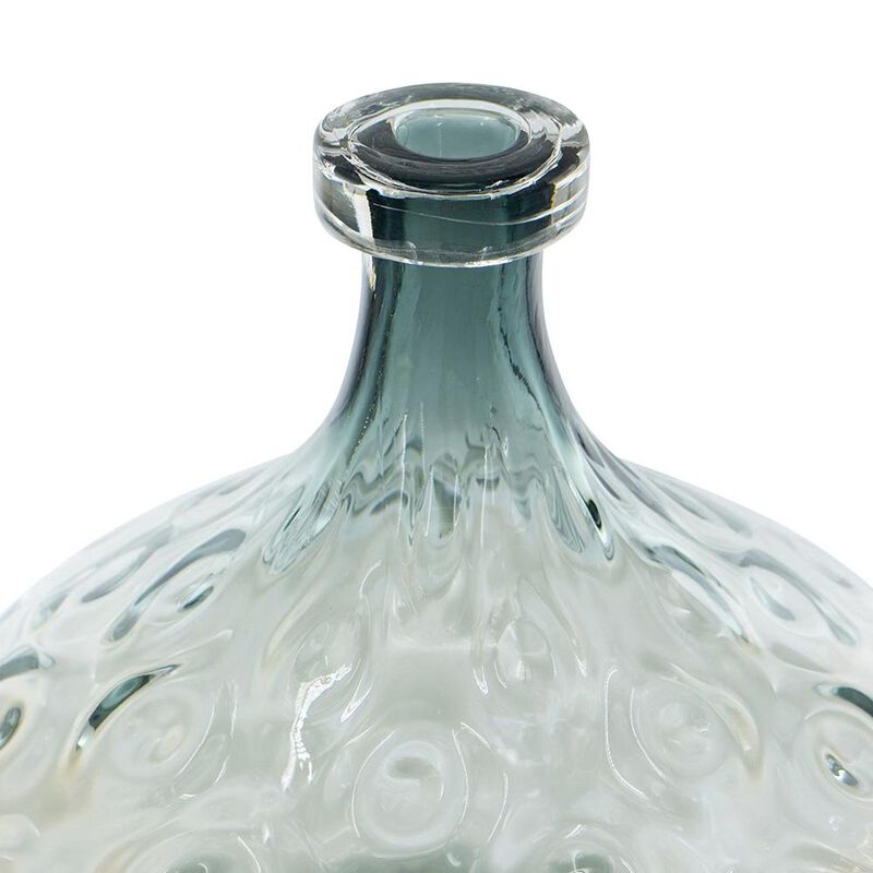 HomeRoots 13" Light Blue Hammered Glass Table Vase image number 3