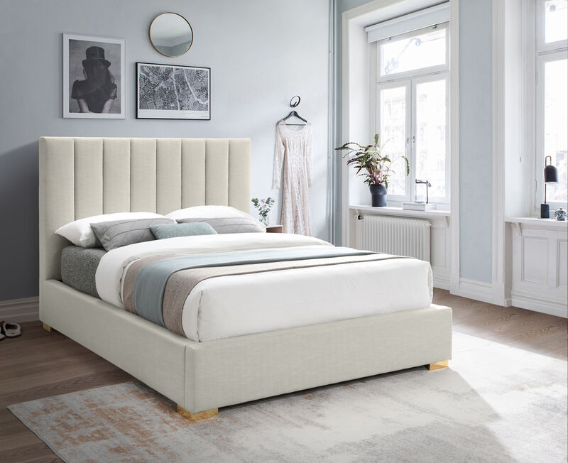 Meridian Furniture Pierce Beige Linen Textured Fabric Queen Bed image number 2
