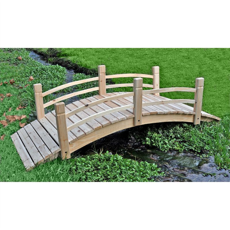 5-Ft Cedar Wood Garden Bridge with Railings for Outdoor Spaces image number 1