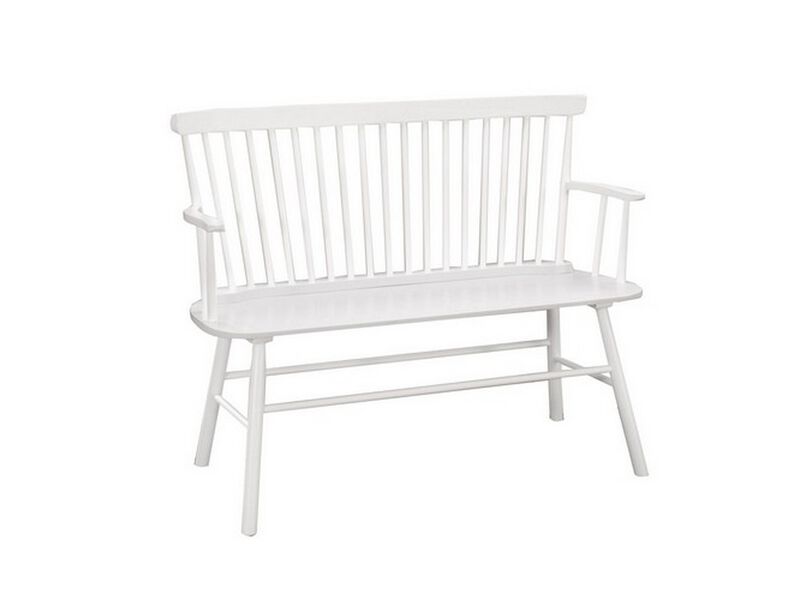 Transitional Curved Design Spindle Back Bench with Splayed Legs,White - Benzara