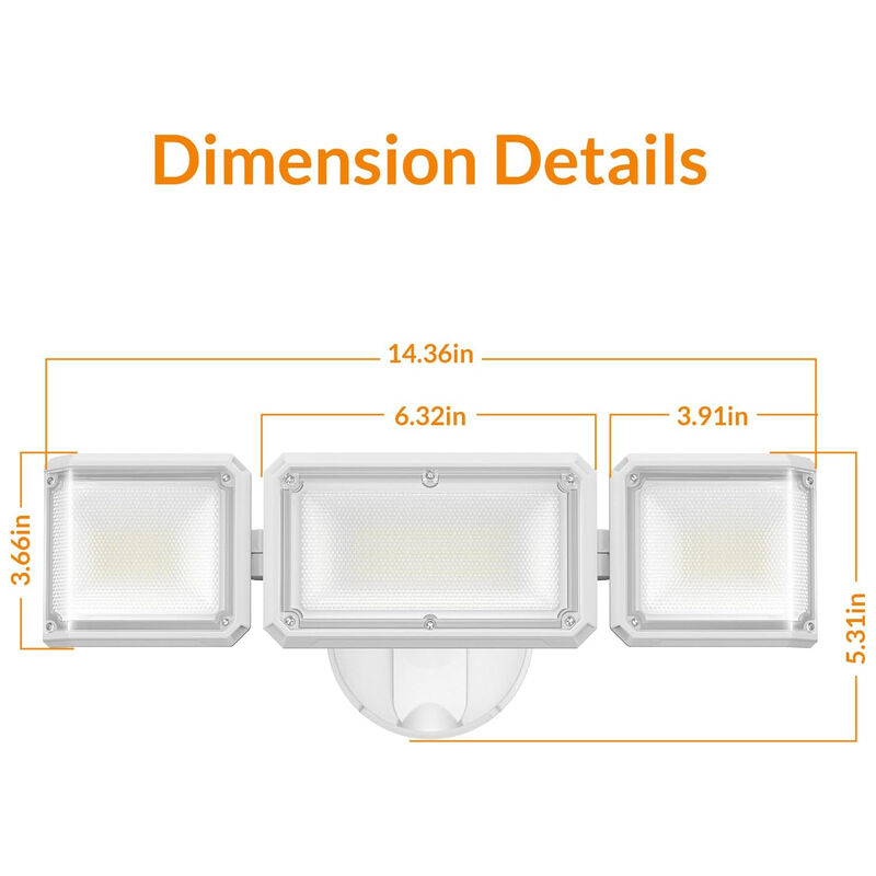 LEPOWER 42W Flood Lights Outdoor, 4200LM Bright LED Security Lights Outdoor with 3 Heads, 220&deg; Wide Angle, IP65 Waterproof for Garage, Yard, Porch image number 2