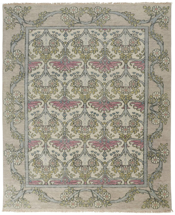 HomeRoots Wool Floral Hand Knotted Area Rug