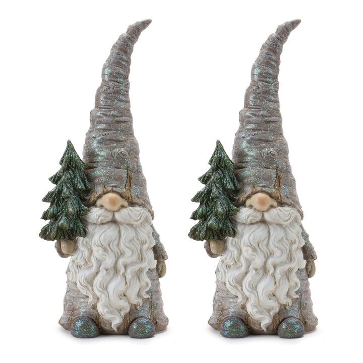 Set of 2 Resin Gnomes with Tree for Holiday Home Decorations