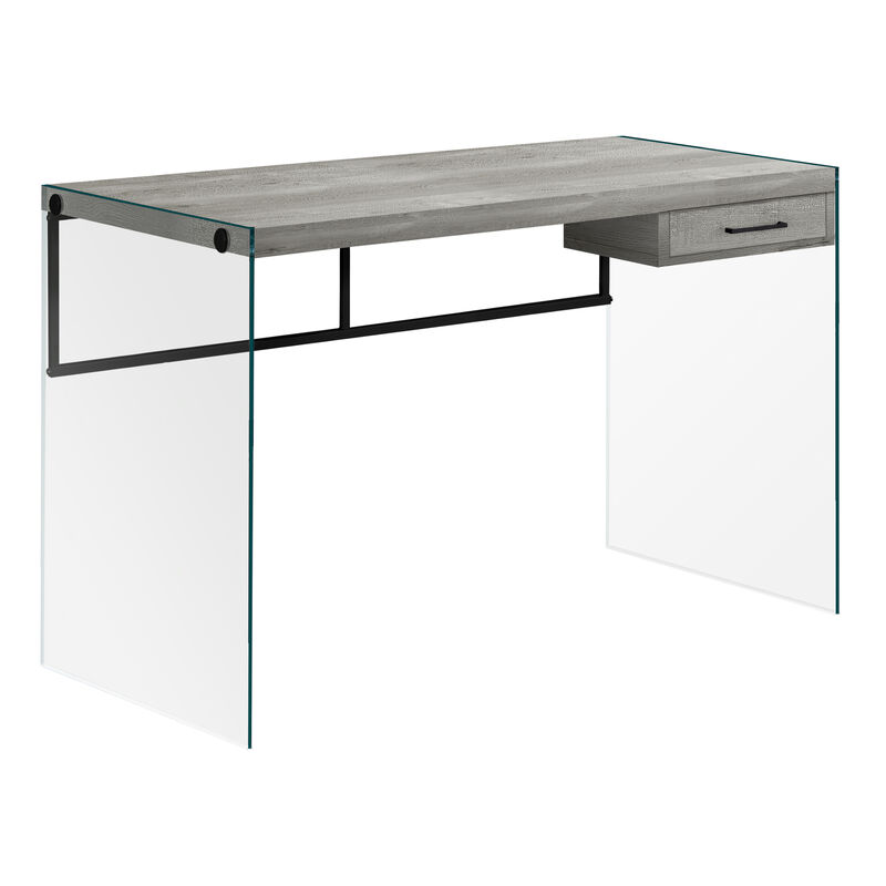Monarch Specialties I 7445 Computer Desk, Home Office, Laptop, Storage Drawers, 48"L, Work, Tempered Glass, Laminate, Grey, Clear, Contemporary, Modern