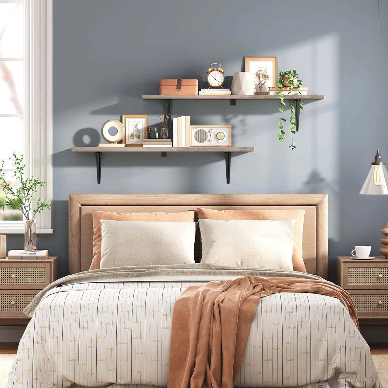 Wall Mounted Floating Shelves Set of 2 with Metal Support Brackets- Greige image number 4