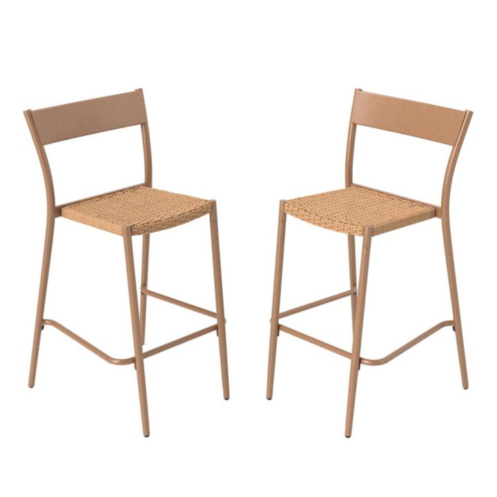 Hivvago Patio Barstools Set of 2 with Rattan Seat and Metal Backrest