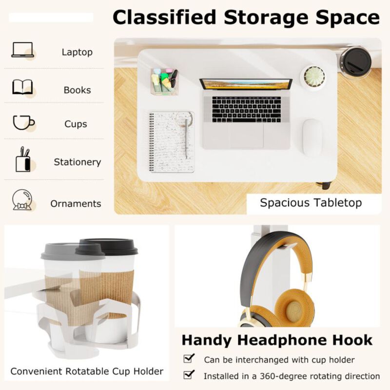 Hivvago Mobile Standing Desk Height Adjustable Overbed Bedside Table with Cup Holder