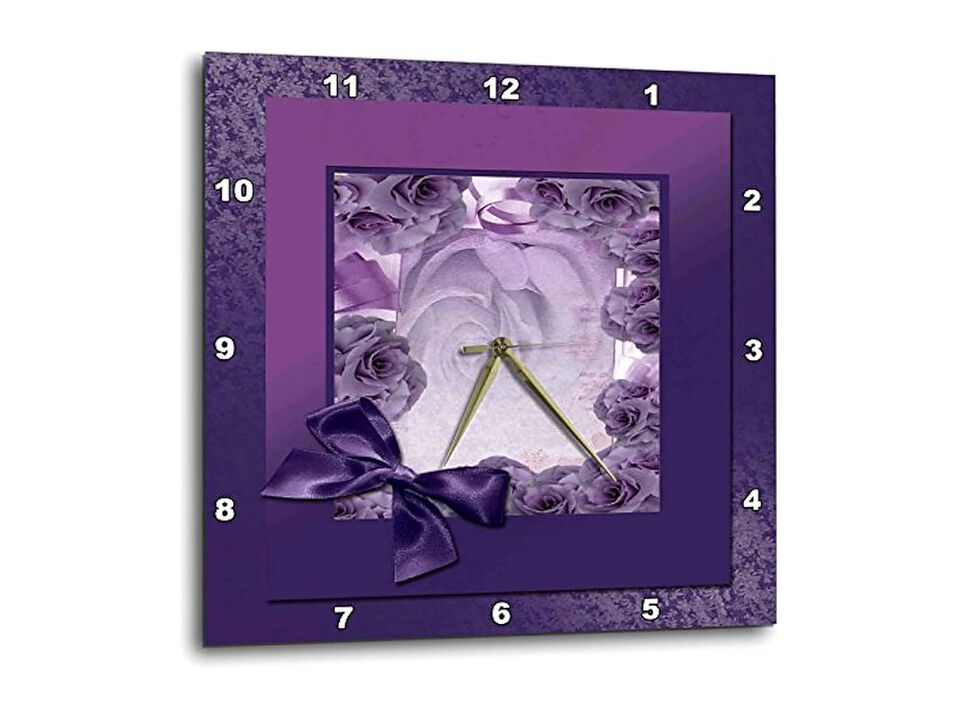 Purple Bow Wall Clock 15 Inch Home Decor