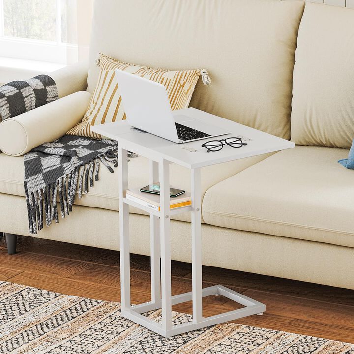 HOOBRO Foldable End Table, C Shaped Side Table with Storage Shelf, Small Snack Table Suitable for Living Room Bedroom Small Spac