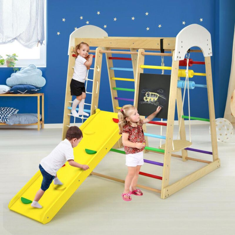 Hivvago Indoor Playground Climbing Gym Wooden 8-in-1 Climber Playset for Children