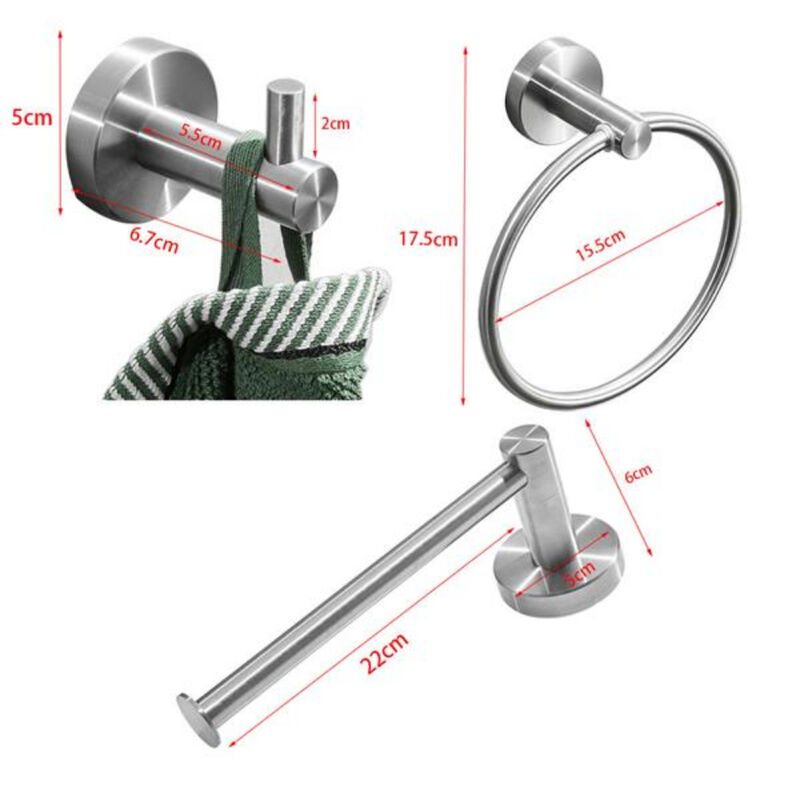 Brushed Silver Bathroom Accessories Set with Towel Bar & Hooks