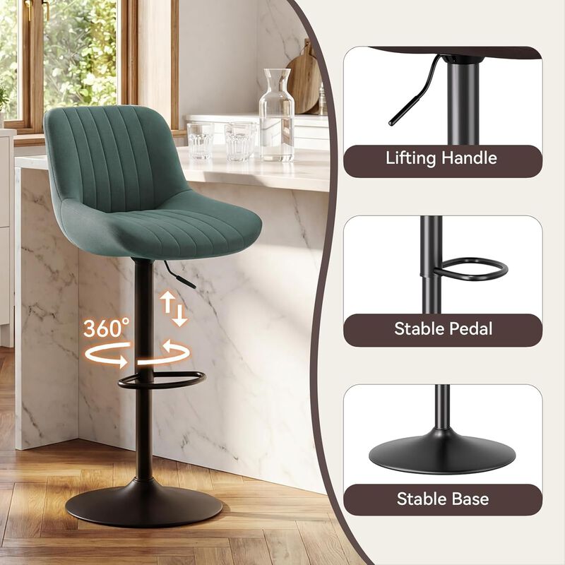 Swivel Bar Stools Set of 2, Upholstered Counter Height Bar Stools with Back and Footrest, 360 Degree Swivel Kitchen Island Chairs, Modern Barstools for Kitchen Counter, Home Bar, Dining image number 3